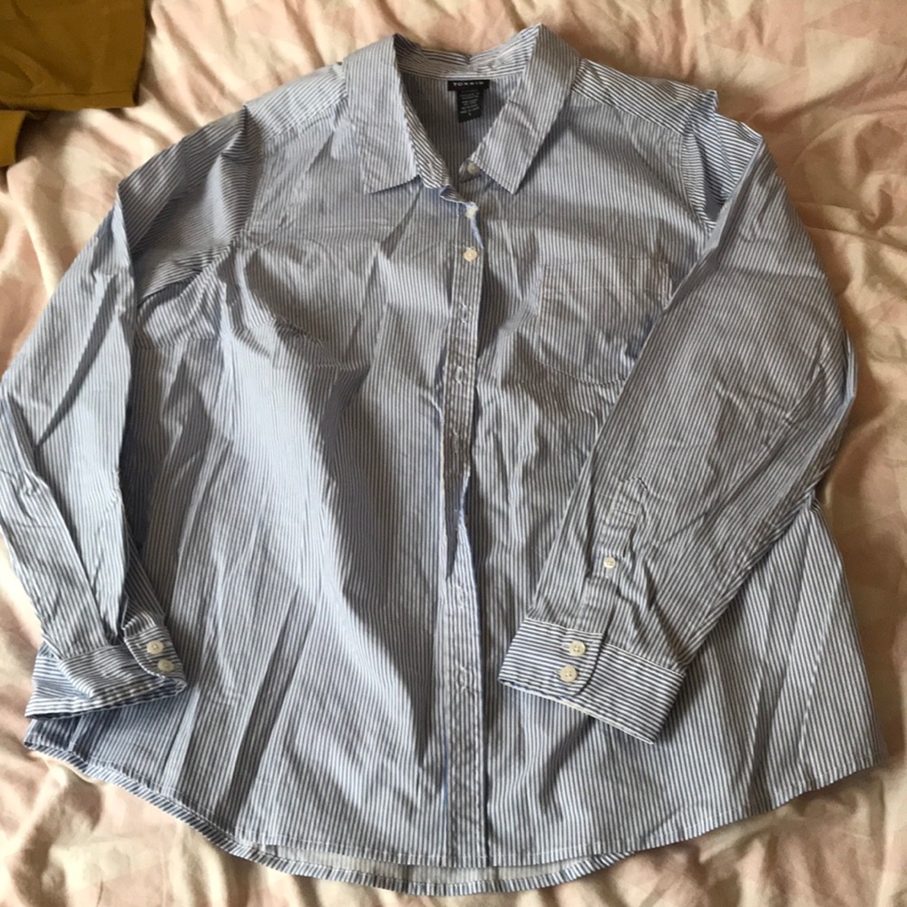 Plus button up pinstriped shirt